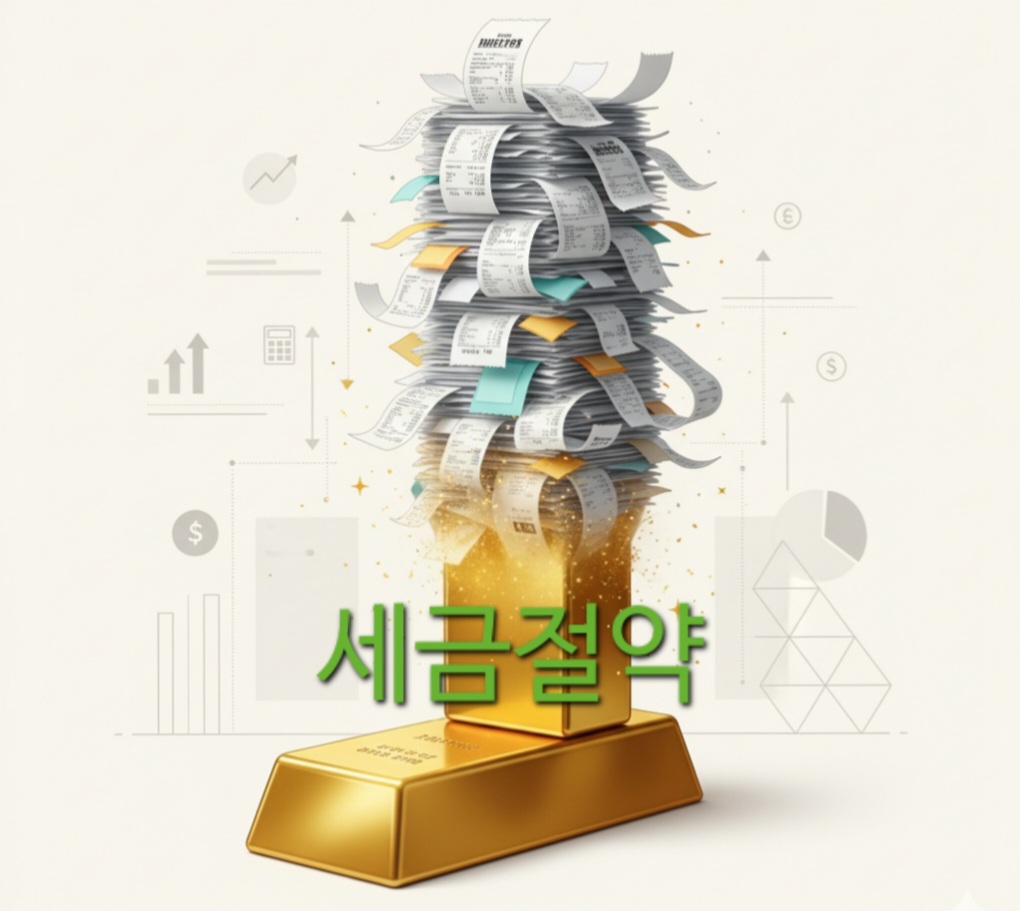 영수증 더미가 '세금 절약'이라고 쓰인 금괴로 바뀌는 모습의 인포그래픽.