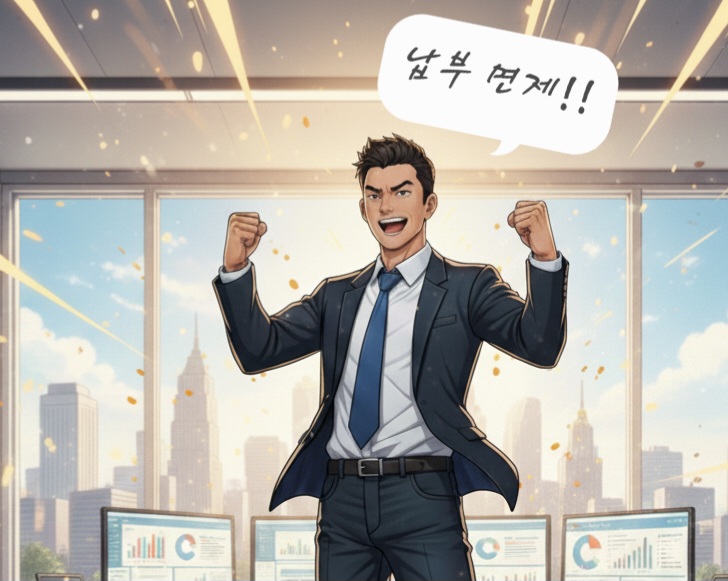 자신있게 납부 면제를 외치는 젊은 사장님 이미지